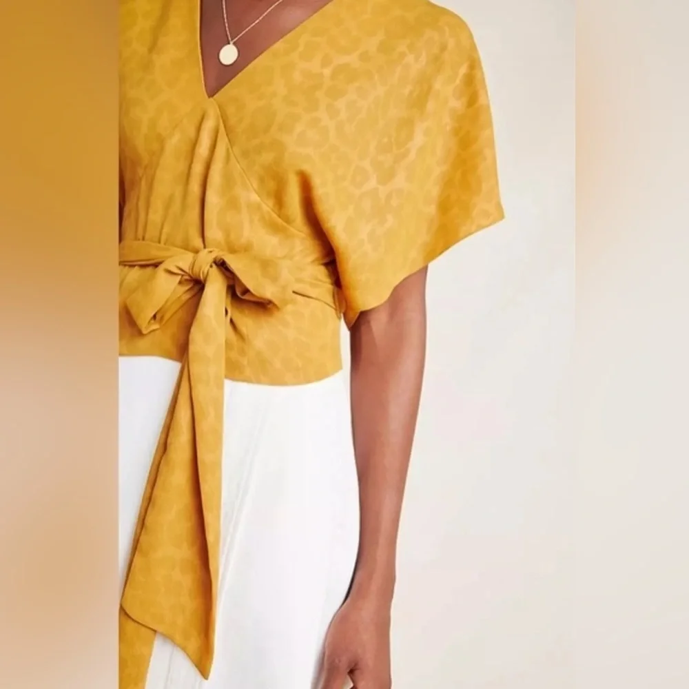 NWT‎ ANTHROPOLOGIE Current Air Tie Wrap V Neck Open Back Leopard Print Top SMALL